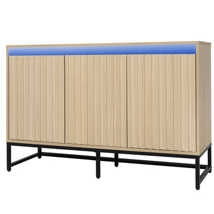 Engraved 3-Door Sideboard Cabinet with LED Lighting