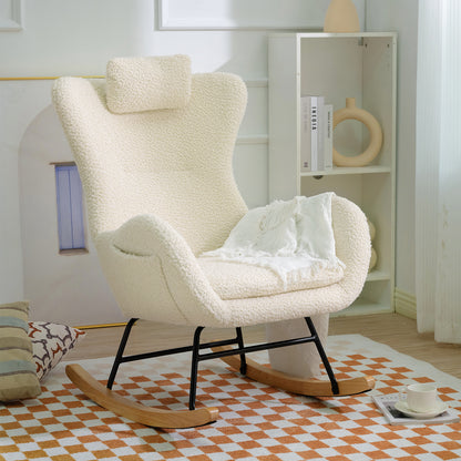 Modern Rocking Chair – Rubber Legs & Chenille Fabric