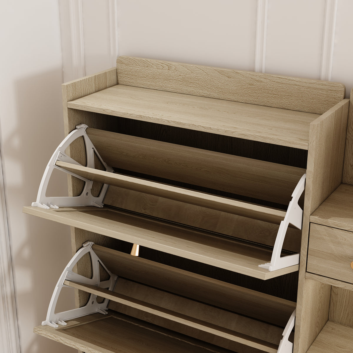 Bohemian Shoe Cabinet with Rattan Flip Drawers Natural