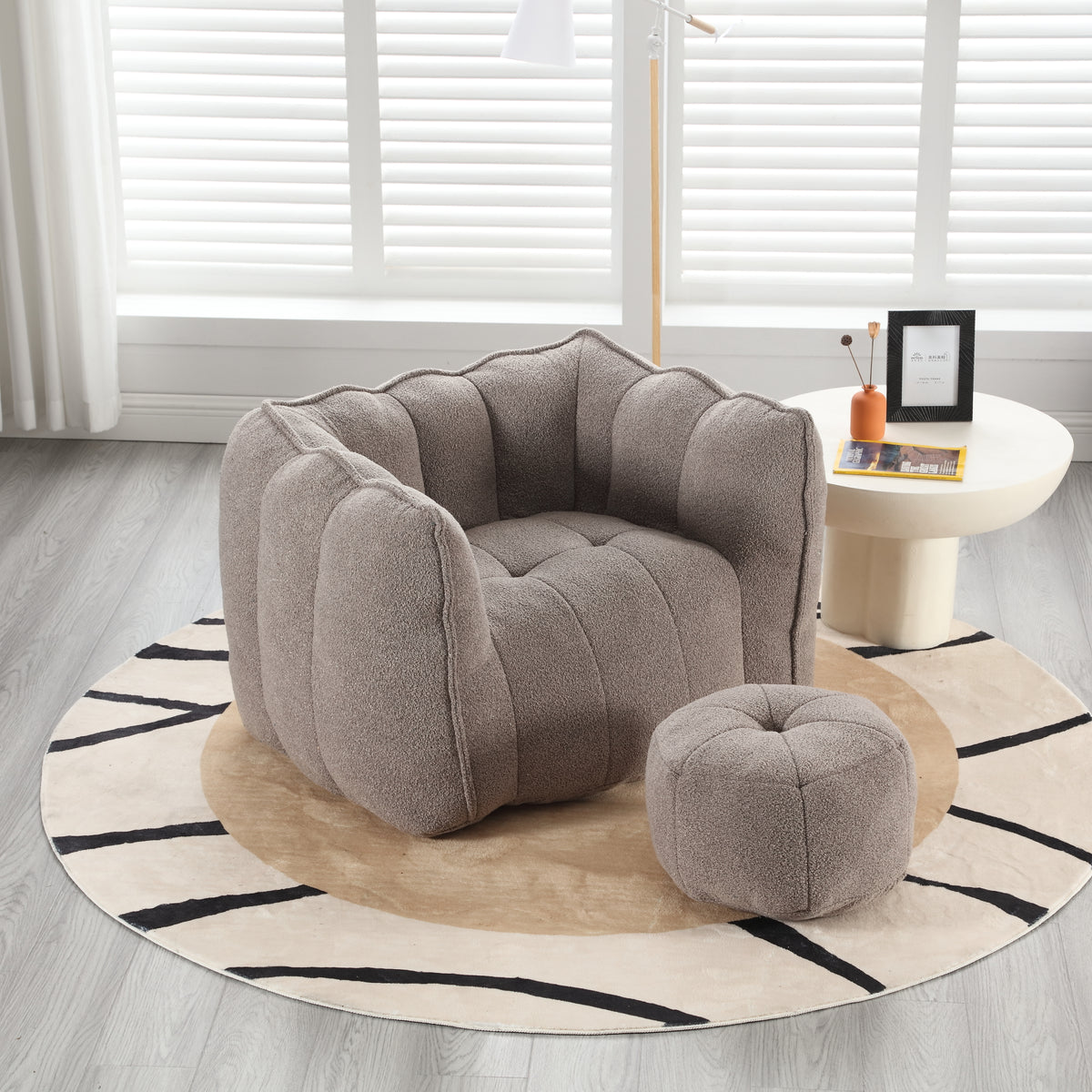 Soft Bean Bag Chair with Footstool Beige