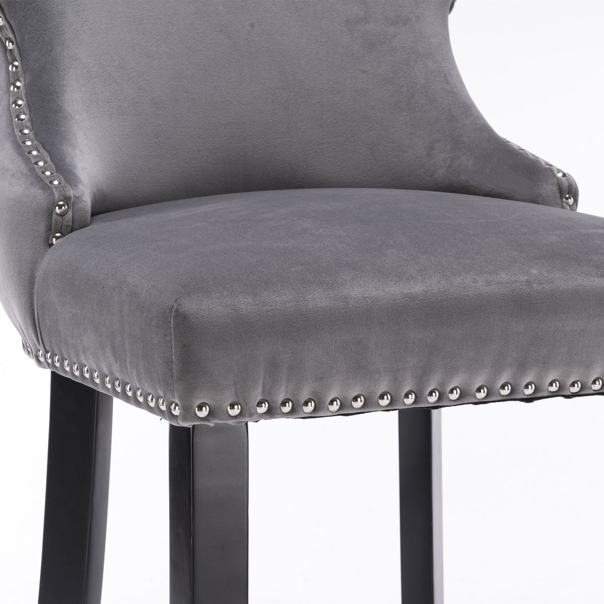 Velvet Wingback Bar Stool Set (2 pcs) – Gray