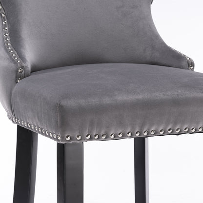 Velvet Wingback Bar Stool Set (2 pcs) – Gray