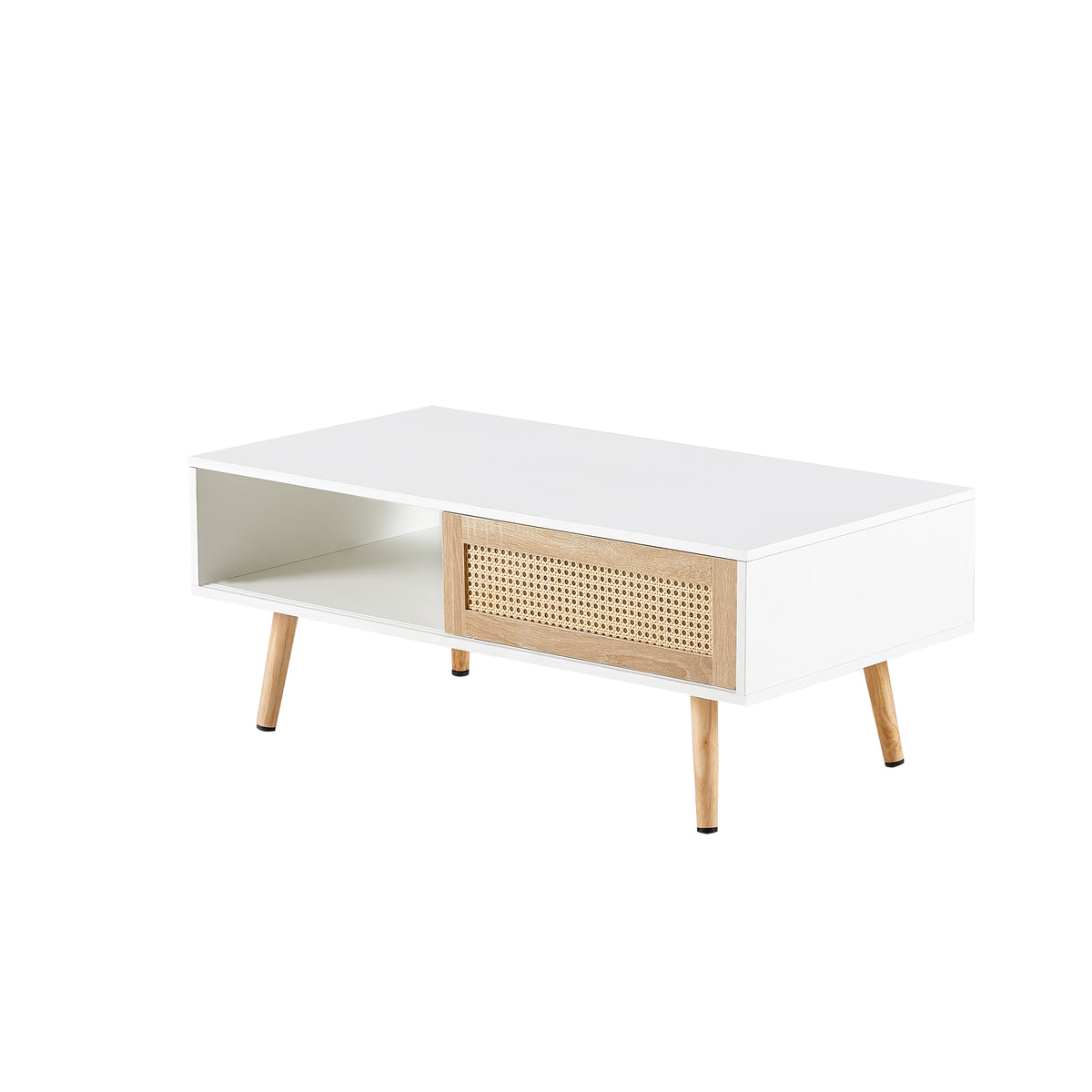 Rattan Coffee Table with Sliding Door White