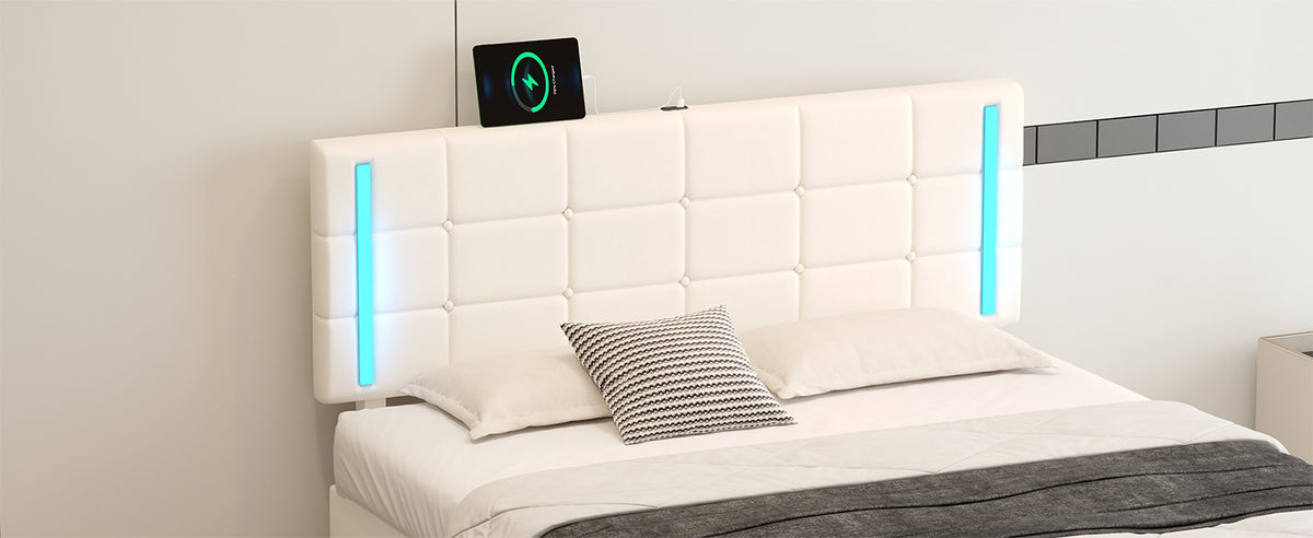 Queen Upholstered Bed with LED White