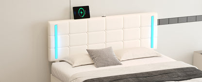 Queen Upholstered Bed with LED White
