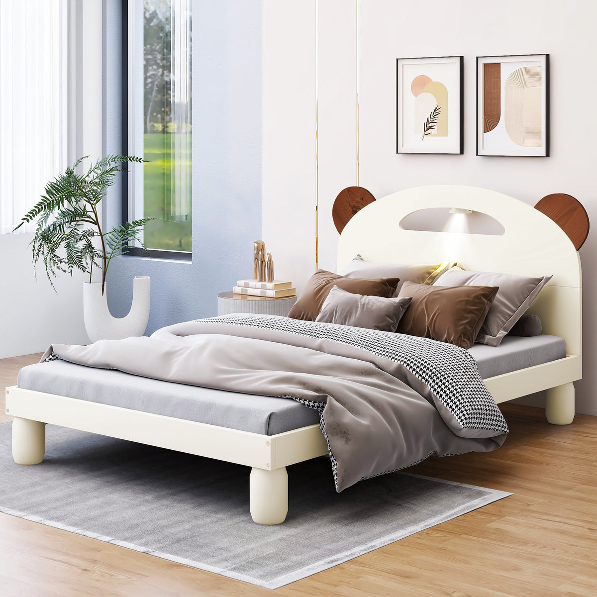 Twin Platform Bed with LED Headboard White