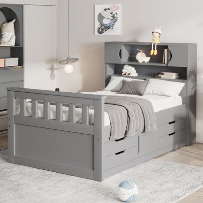 Twin Captain Platform Bed Gray