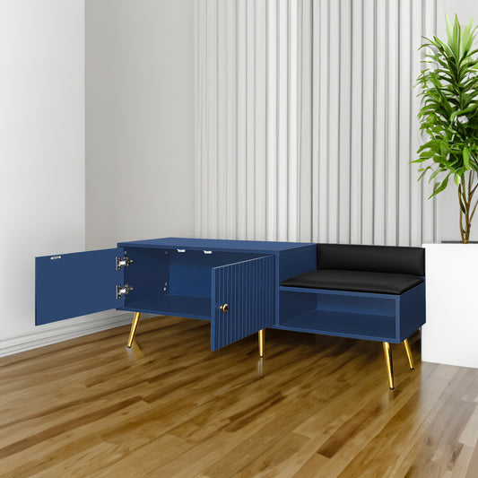 Modern Hidden Storage Bench Navy Upholstered Seat