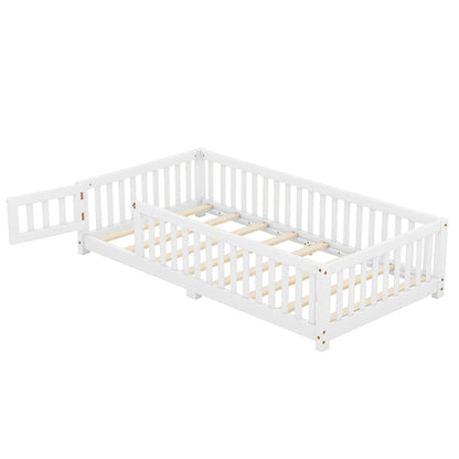 Twin Floor Bed with Guardrails White
