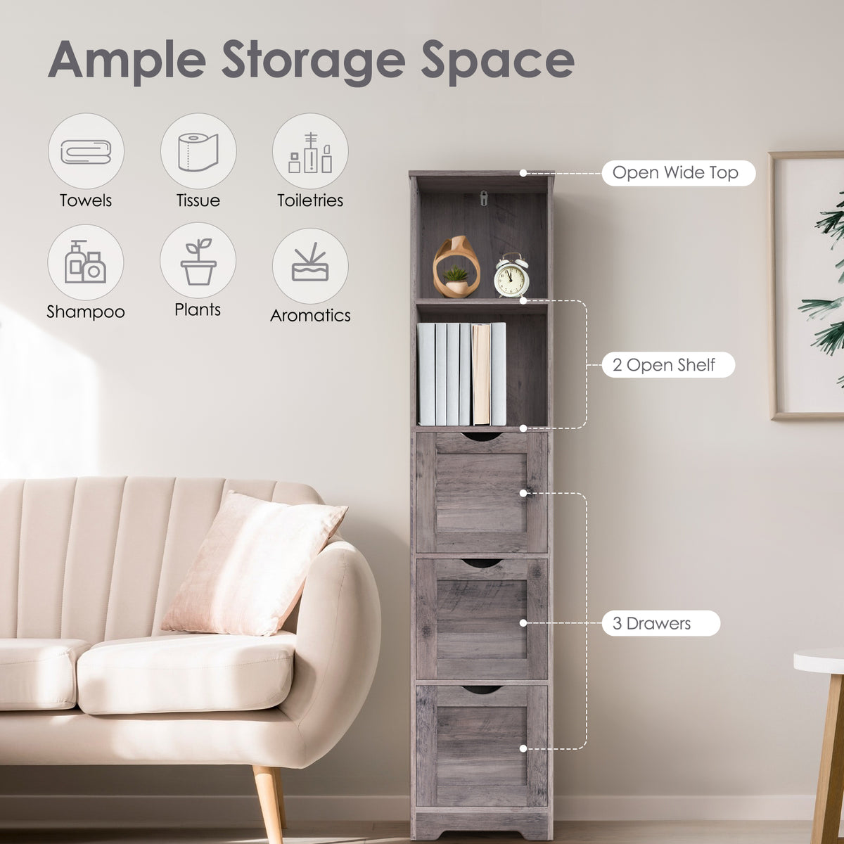 Slim Bathroom Storage Cabinet – Gray