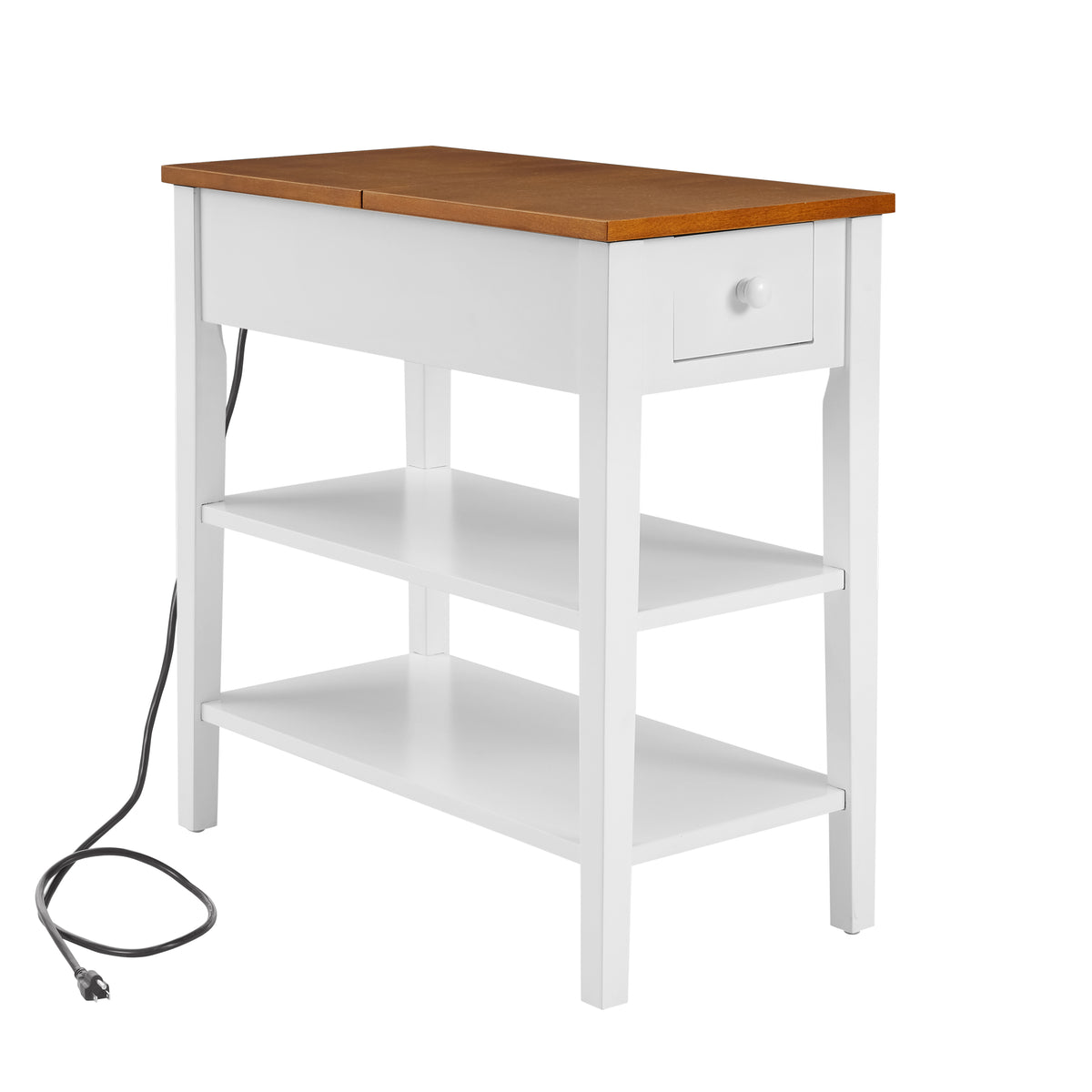 Wooden End Table with USB Ports Walnut