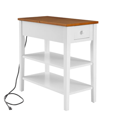 Wooden End Table with USB Ports Walnut