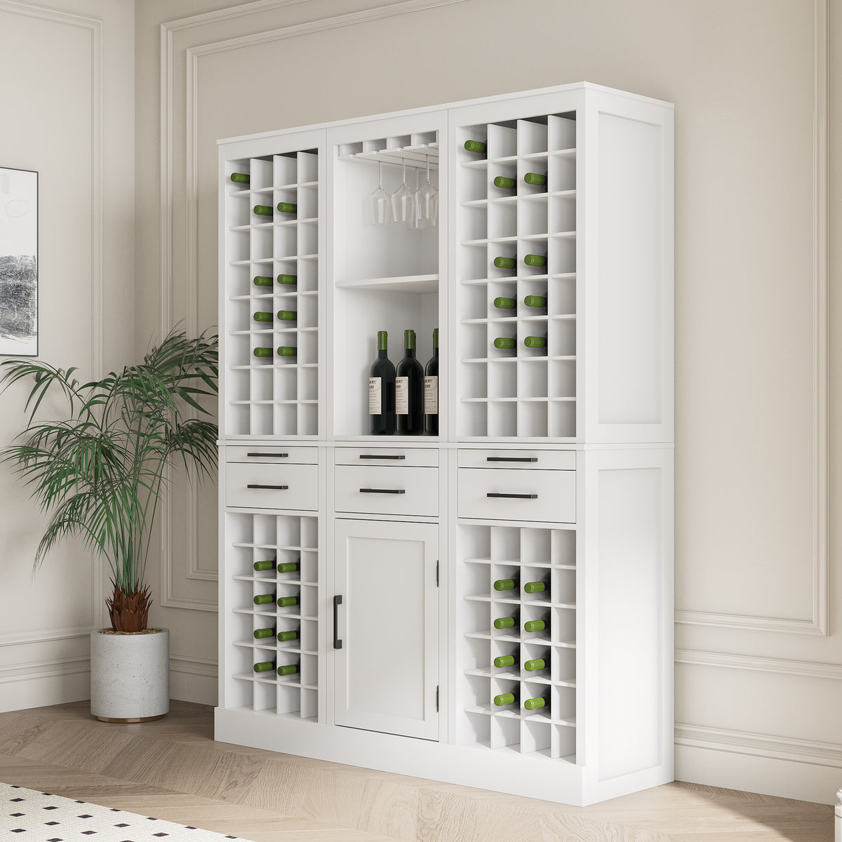 Walnut Modular Wine Bar Cabinet 28-Bottle Storage