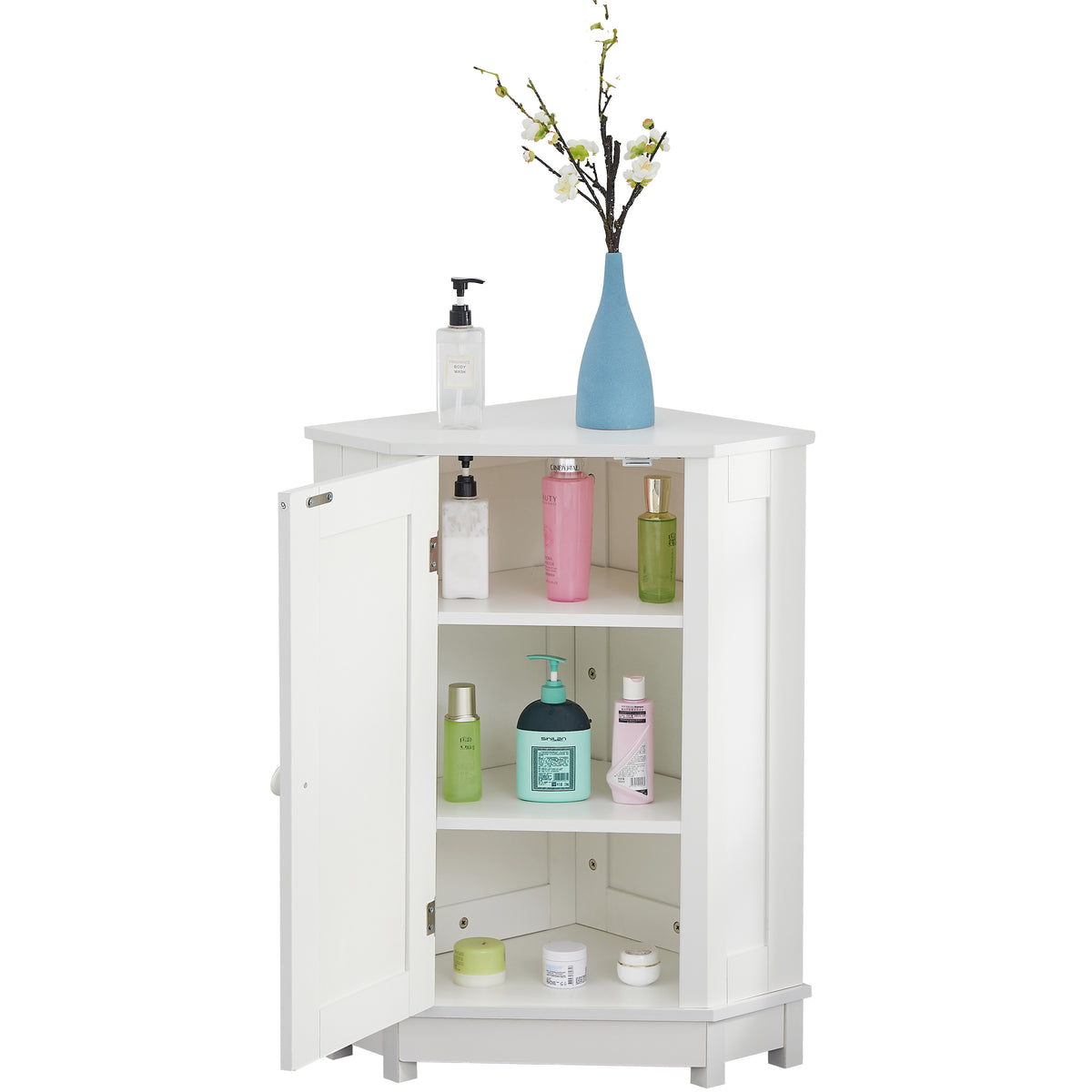 White Corner Bathroom Storage Cabinet Adjustable Shelves