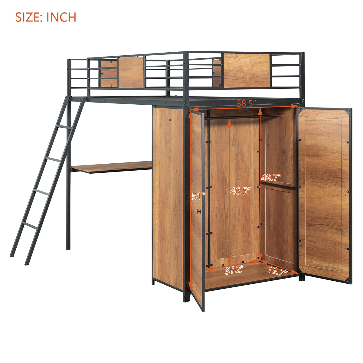 Twin Loft Bed with Desk Black
