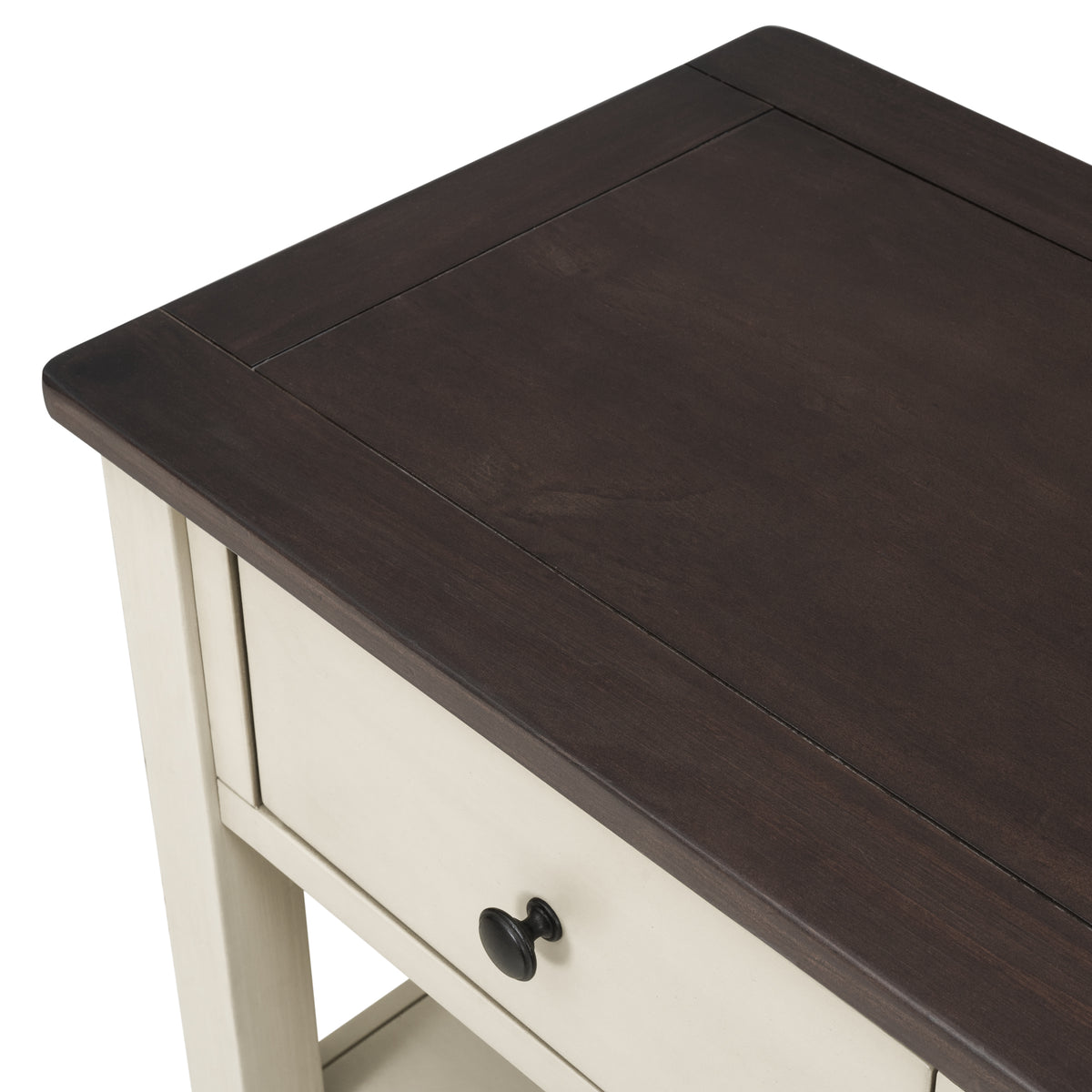 Beige Wood Console Table – Espresso Accents