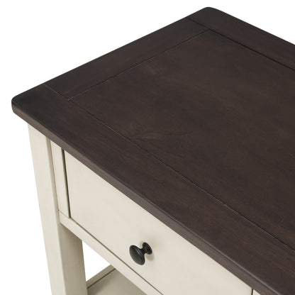 Beige Wood Console Table – Espresso Accents