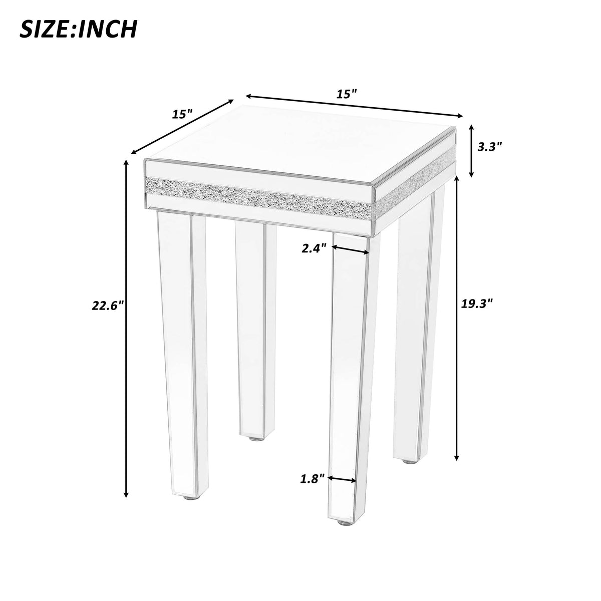 On-Trans Mirrored Side Table – Crystal Design