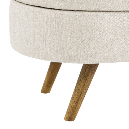 Oval Lift-Top Storage Ottoman – Beige