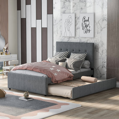 Linen Upholstered Bed with Trundle Full