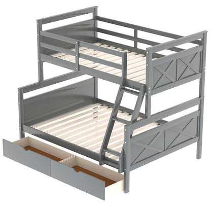 Twin Over Full Bunk Bed with Ladder Gray