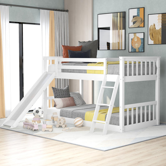 Twin Over Twin Bunk Bed with Slide White