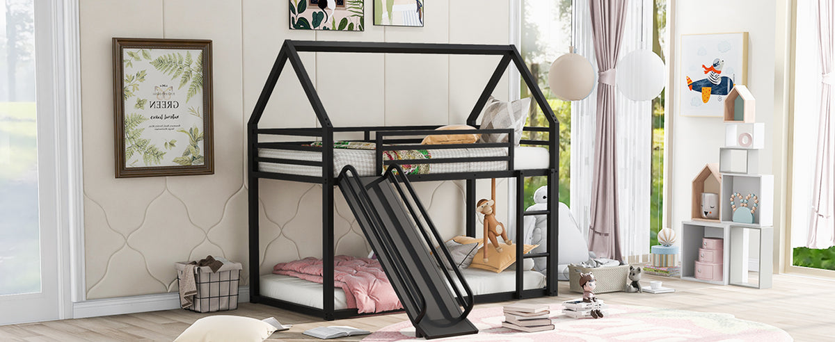 House Twin Bunk Bed with Ladder Black