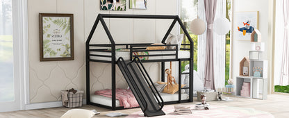 House Twin Bunk Bed with Ladder Black