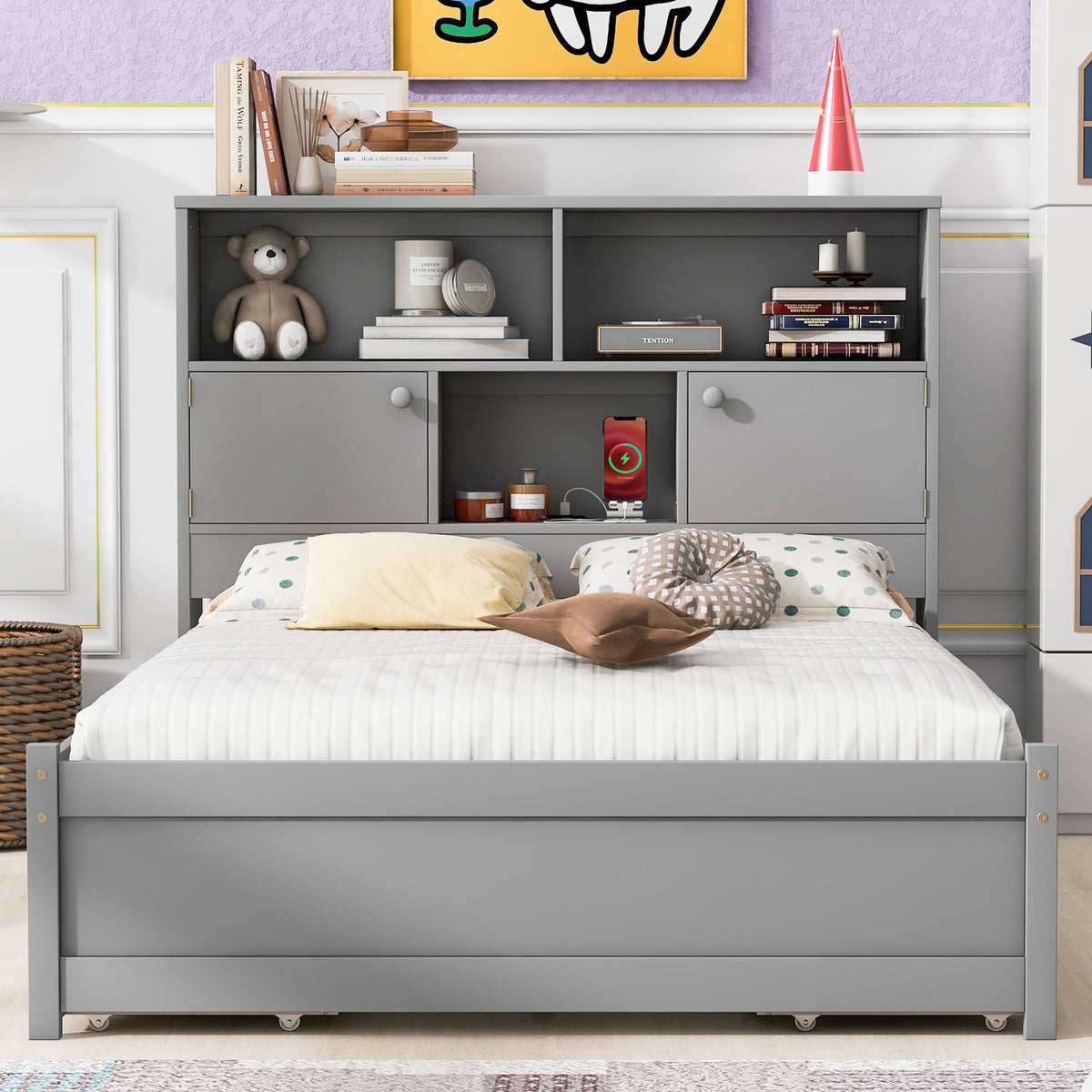 Full Platform Bed Gray