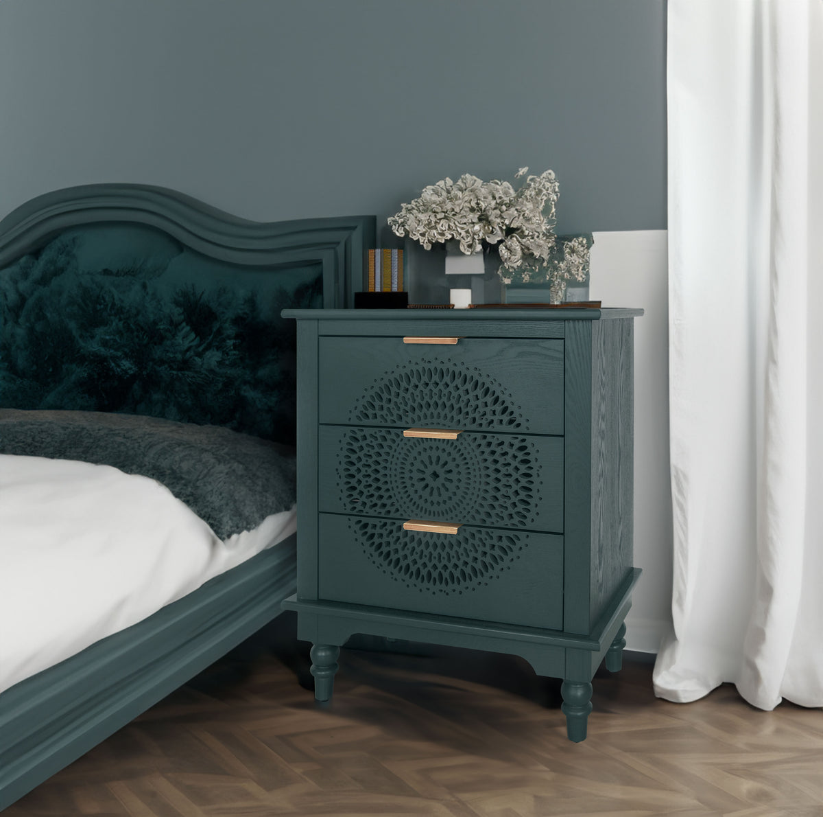 Carved Storage Chest with Metal Handles
