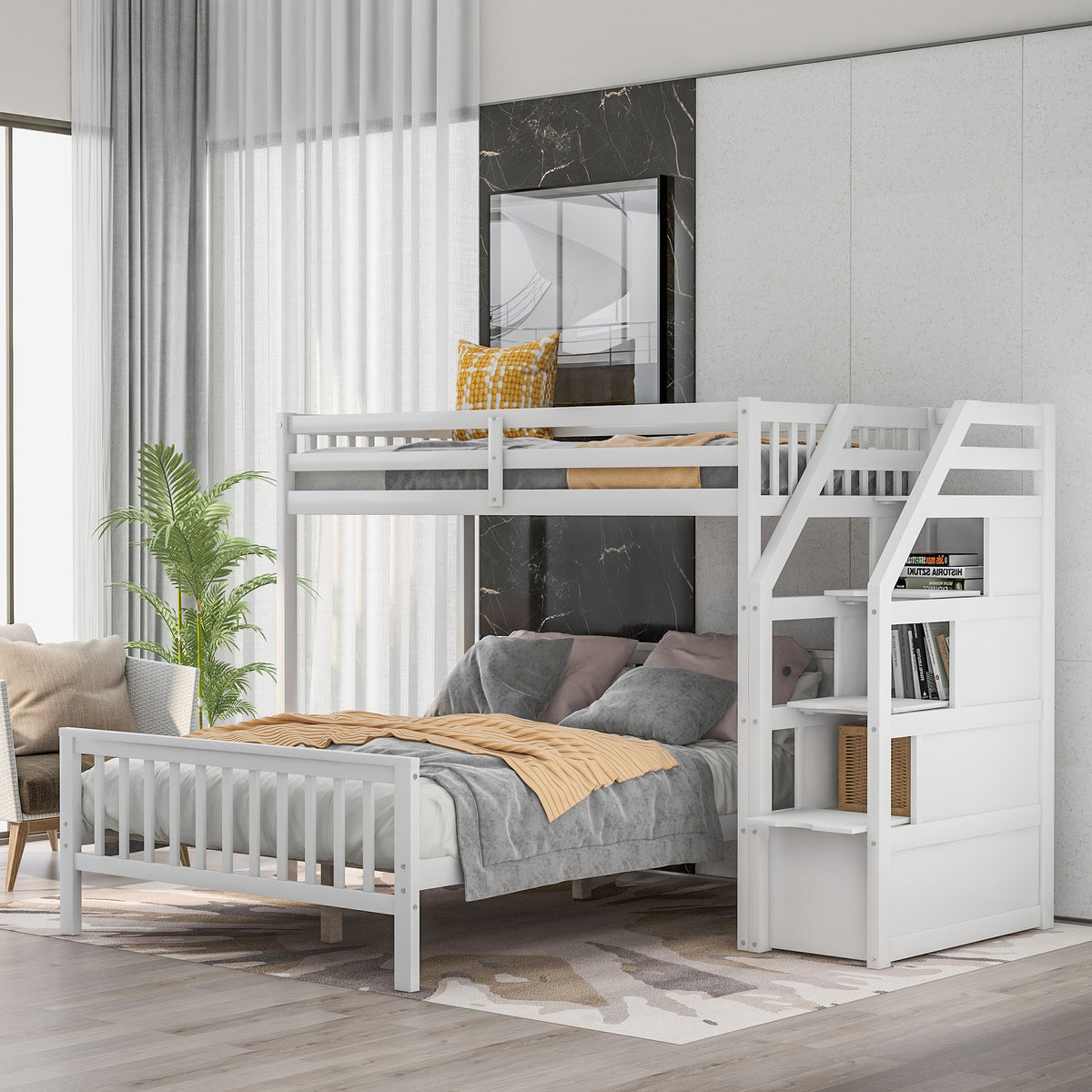 Twin Over Full Bunk Bed Gray Finish