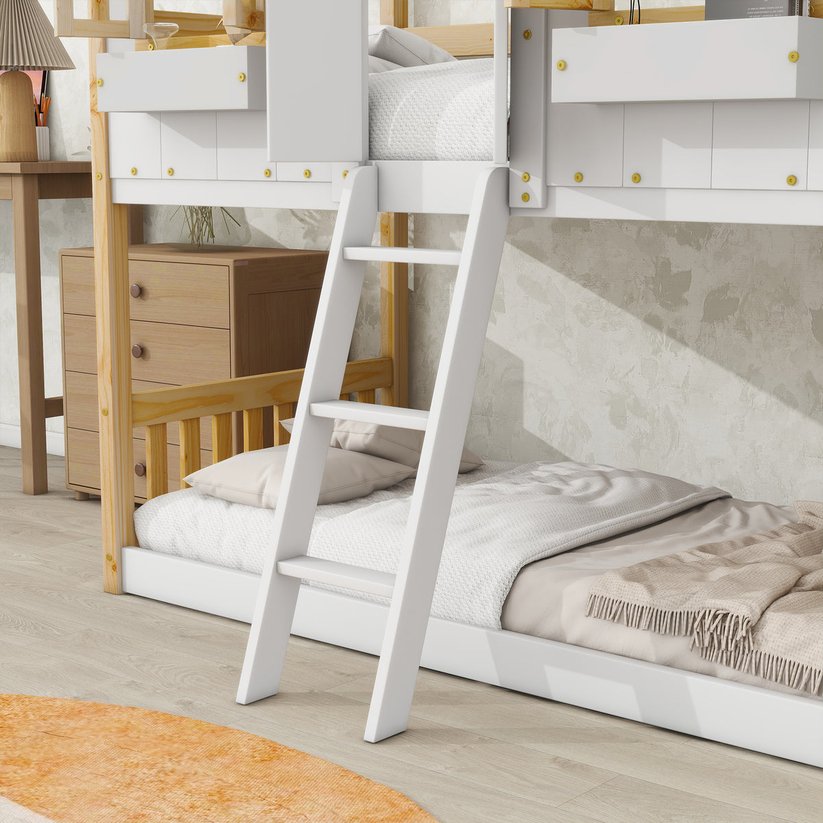 Twin House Bunk Bed Natural White