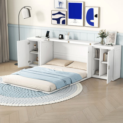 Queen Murphy Bed with USB Ports – White