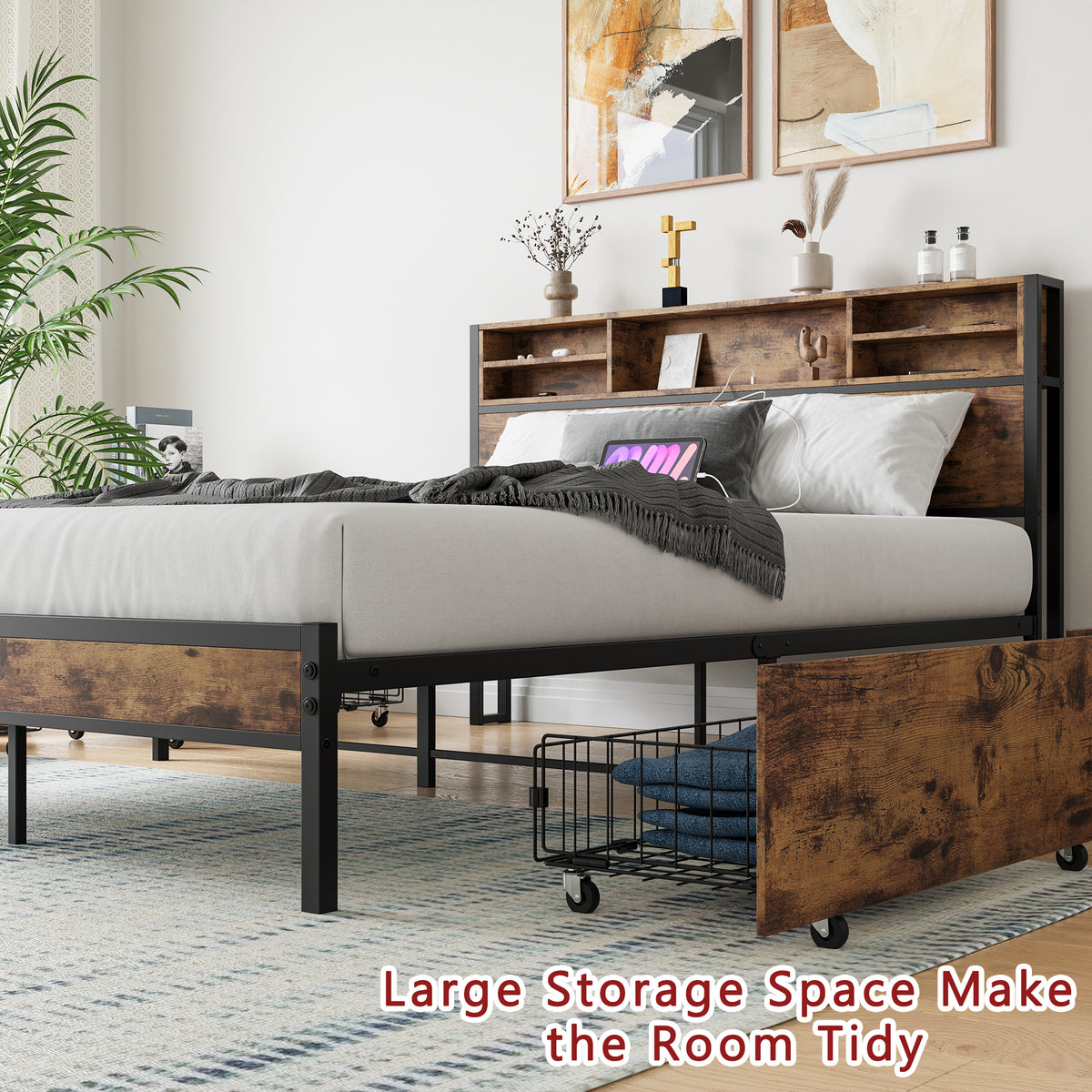 Modern Upholstered Platform Bed Gray