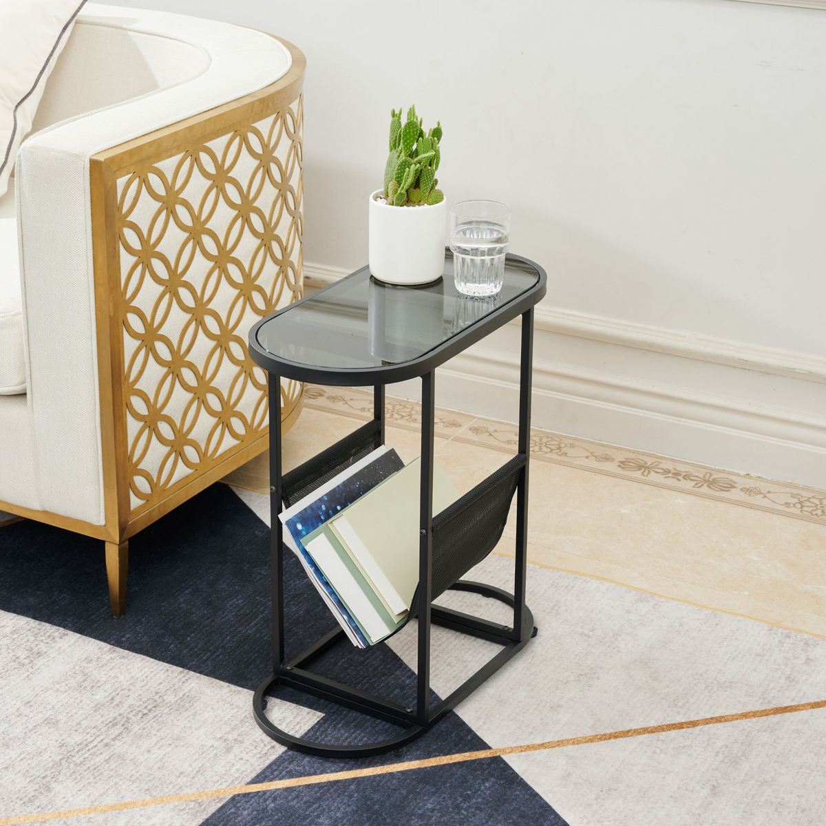 Oval Glass End Tables Set of 2