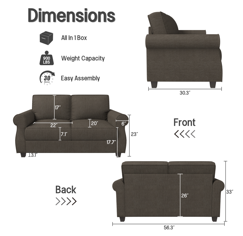 Solid Wood 2-Seater Sofa Gray