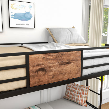 Metal Twin Bunk Bed with Ladder Black