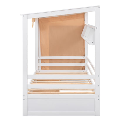 Twin House Bed with Wardrobe White