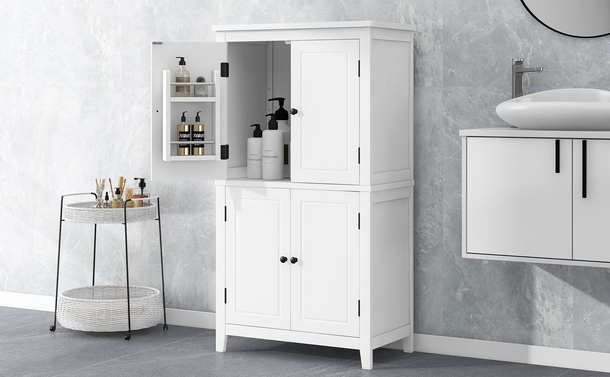 White Bathroom Floor Cabinet Adjustable Shelf