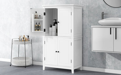 White Bathroom Floor Cabinet Adjustable Shelf