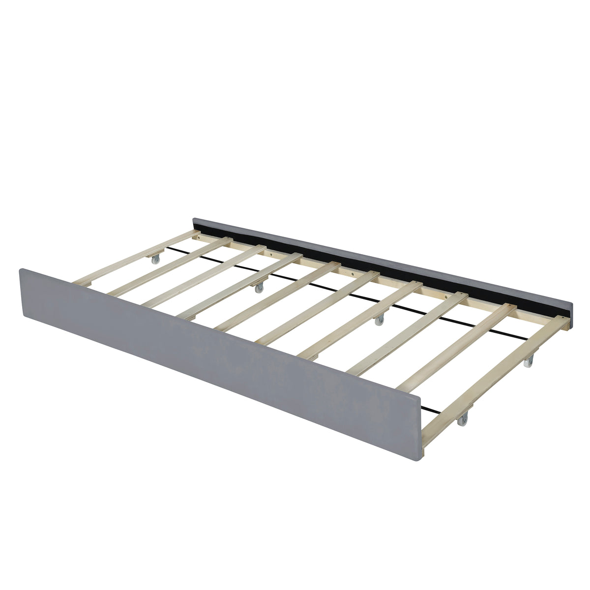 Velvet Upholstered Queen Platform Bed with Trundle Gray