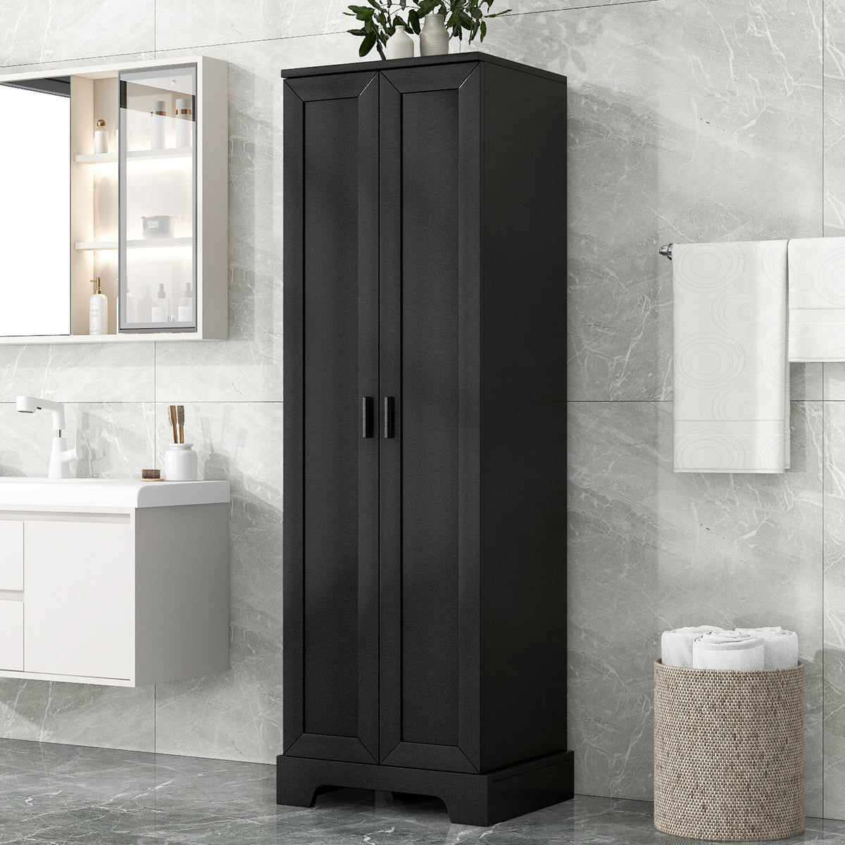Black Storage Cabinet with Adjustable Shelf MDF Board