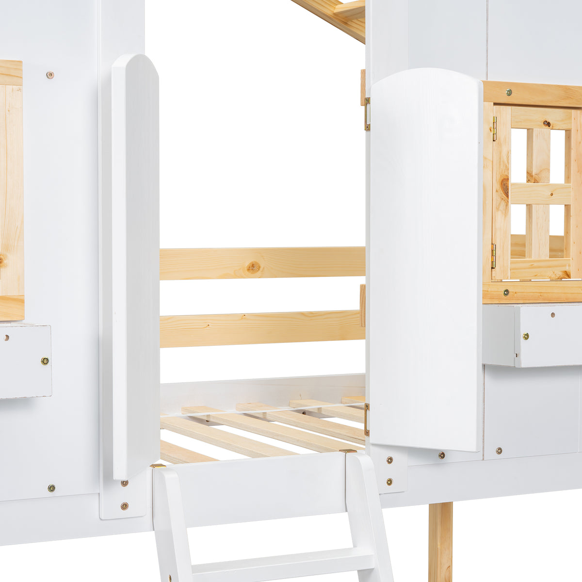 Twin House Bunk Bed Natural White