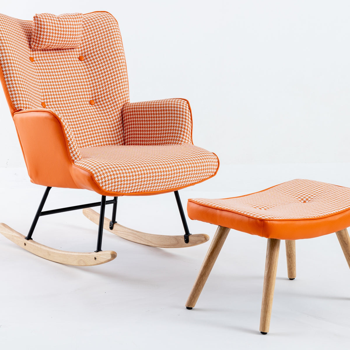 Houndstooth Rocking Chair – Orange Fabric