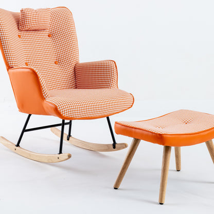 Houndstooth Rocking Chair – Orange Fabric