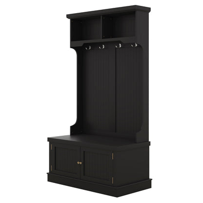 Hall Tree with Drawers and Hooks Black