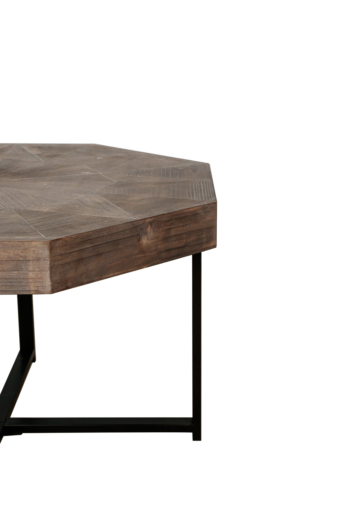 Octagonal Coffee Table with Cross Metal Base Brown