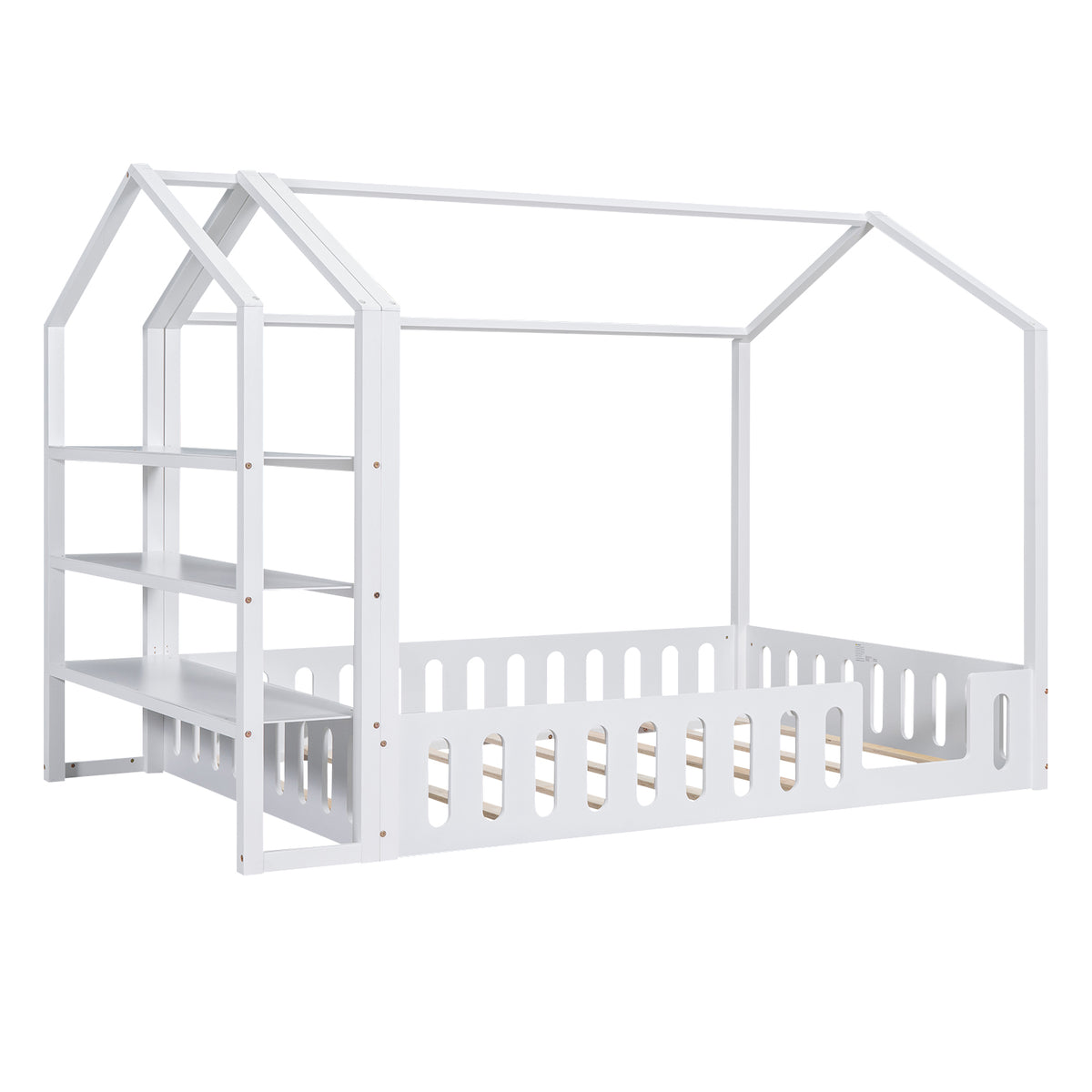 Full Platform Bed with Storage Shelves White