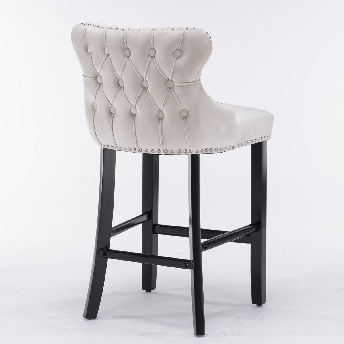 Velvet Wingback Bar Stool Set (2 pcs) – Beige