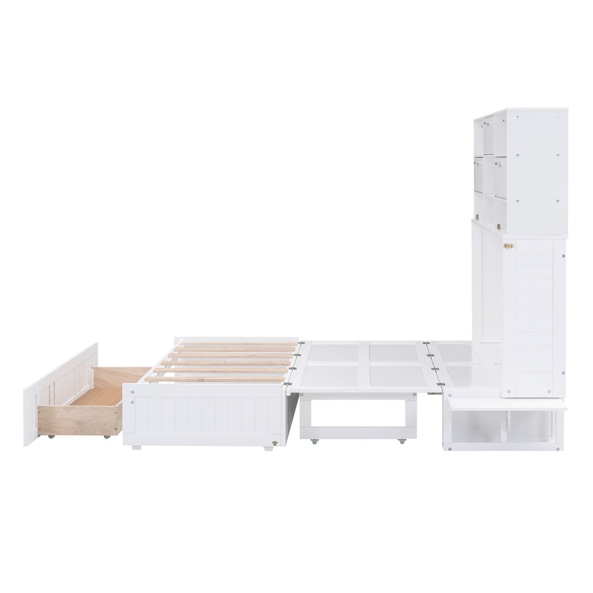 Queen Murphy Bed with Bookcase Storage – White